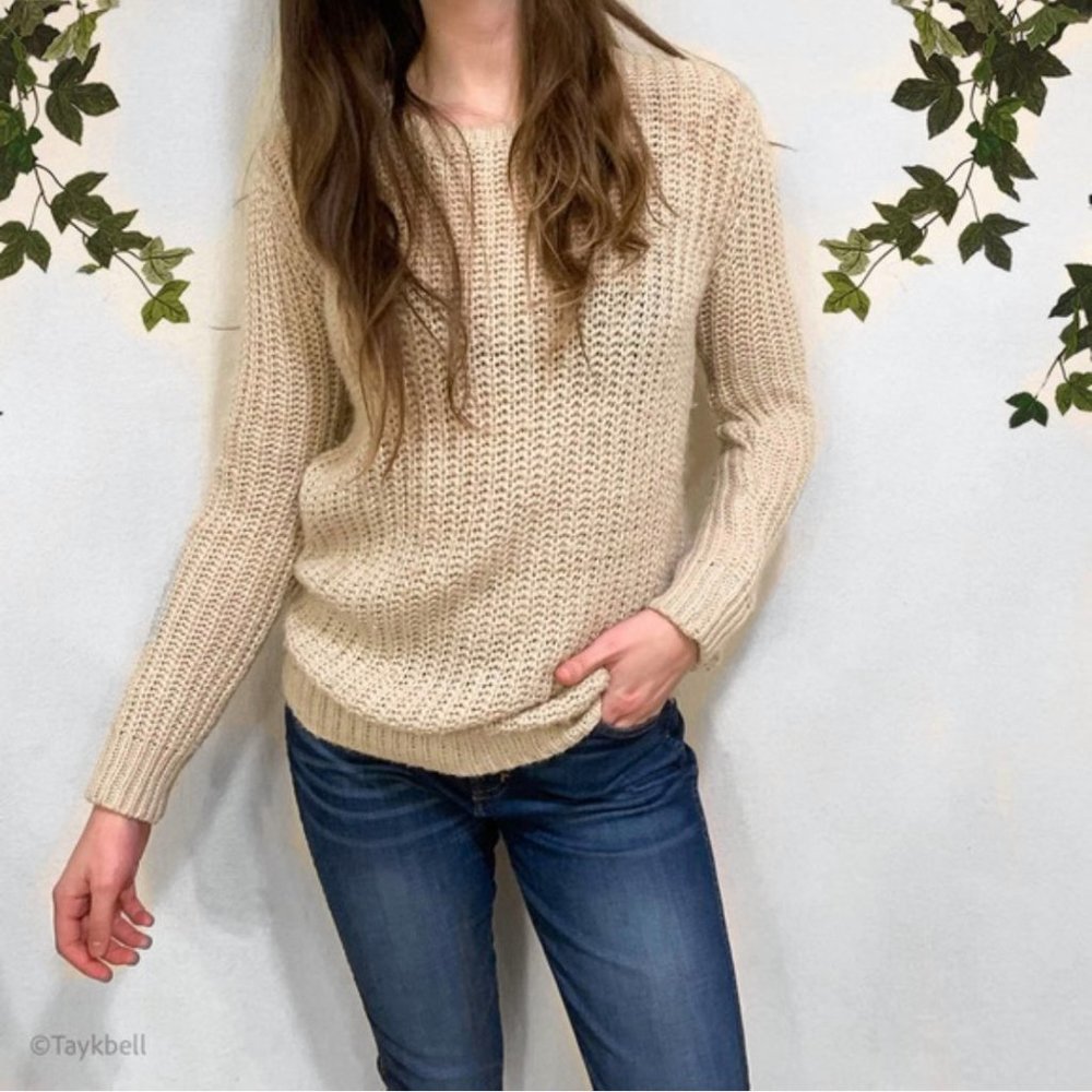 Forever 21 Open Knit Cream Crewneck Fall Sweater S